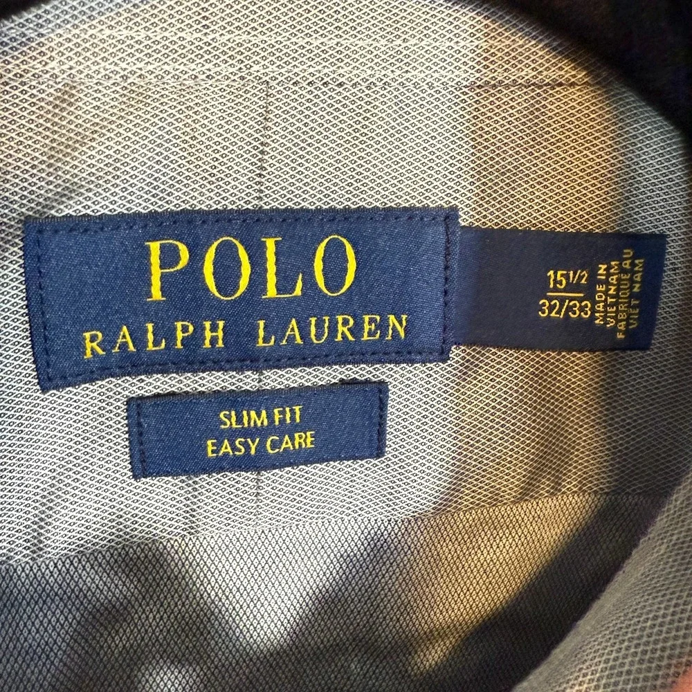 Polo Ralph Lauren Shirt Mens 15.5 Slim Fit Easy Care‎ Button Up Gray Wash Nice